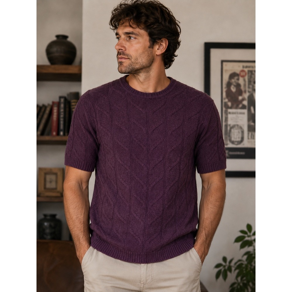 Madeleine Wool Angora Cashmere Cable Knit Sweater Purple‎ Mens Small 34/36